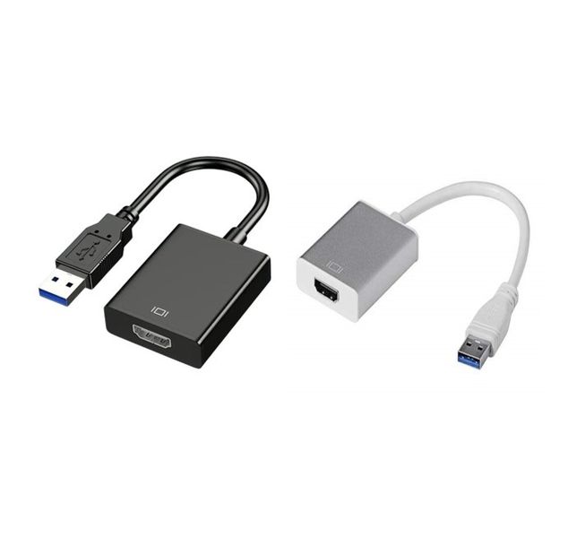Pack Of Two Black And Silver USB 3.0 To HDMI Audio Video Adaptor Converter