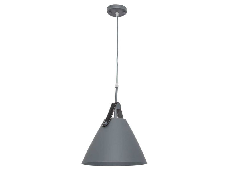 011 Grey Metal Pendant Light With Leather Strap