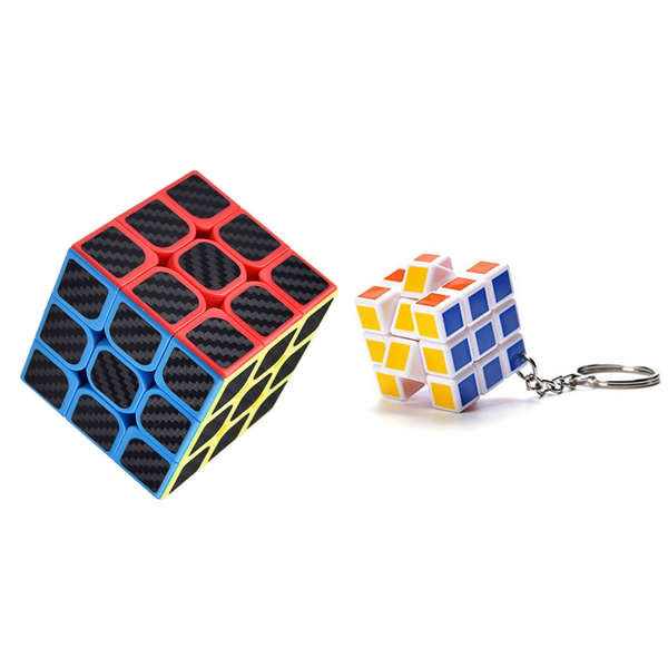 3 X 3 X 3 Smooth Carbon Fiber Style Speed Magic Cube &amp;Keychain -Smooth Turn