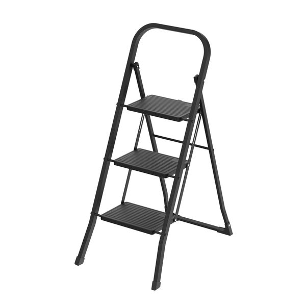CASA Folding Step Ladder - Steel &amp; Plastic - 3 Steps - Black