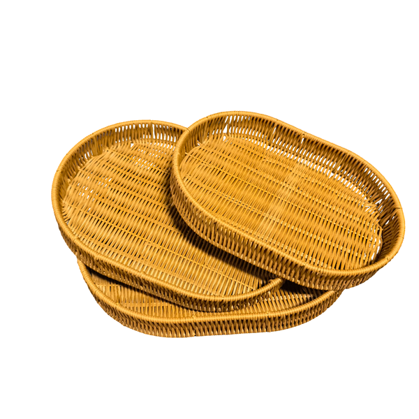 Oval woven Straw Serving Tray- Set of 3
