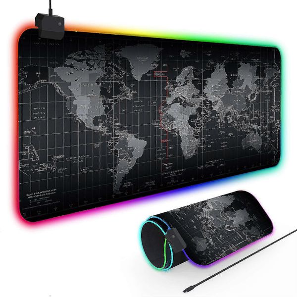 X-Large Gaming Mouse Pad RGB LED Mouse Pad World Map Anti-Slip Mouse Mat