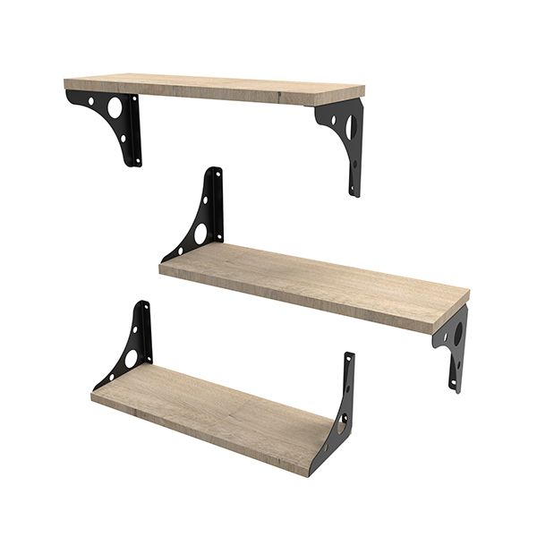 3 Shelf Wood Wall Decor Set with Steel Brackets for Home, Office &amp; Gym