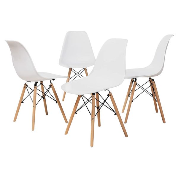 Pack of 4 White with Wooden Leg Dining Chairs