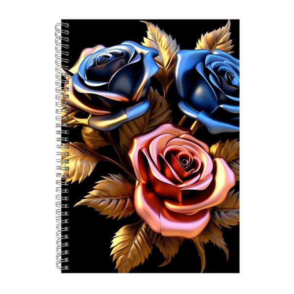 3D Golden Pink And Blue Roses Black Notebook Gift Idea A4 Notepad Pad 105