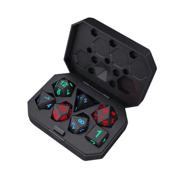 7 Pieces Rechargeable LED Glowing Dice Set for Games &amp; Tabletop w/ Charging Box