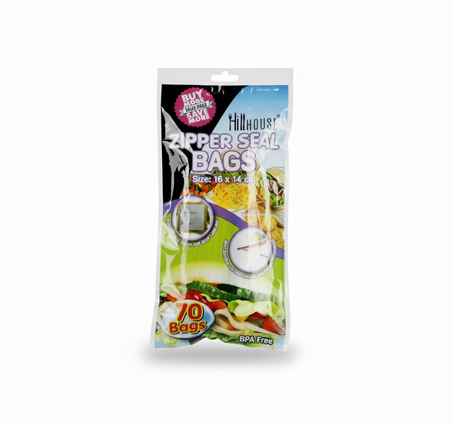 Hillhouse Disposable Zipper Seal Bags 70 Piece 16x14 cm