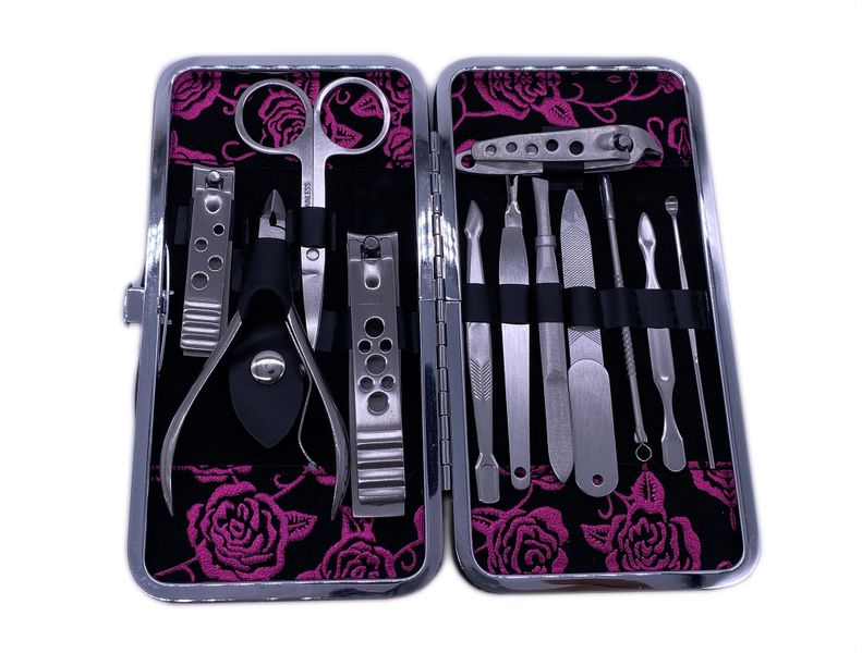 12 Piece Manicure And Pedicure Stainless Steel Travel Nail Kit Set - Purple