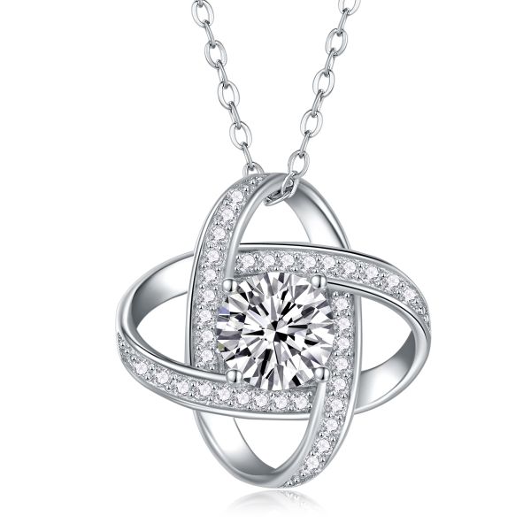 S925 Silver Moissanite "Everlasting Cycle" Intertwined Pendant Necklace -