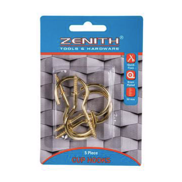 Brass Cup Hooks 50mm - Pack Of 3