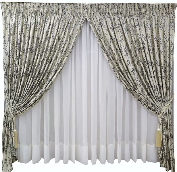 Curtain Set - 5m Leopard Grey + 5m Crush Cornelly Voile