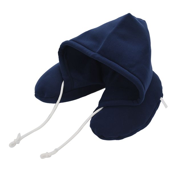 Hooded U Shaped Travel Neck Pillow Blue image
