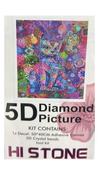 Colourful Cat with Flowers 5D Diiamond Dot