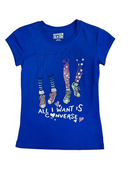 Converse Girls Royal Printed Crew Neck T-Shirt