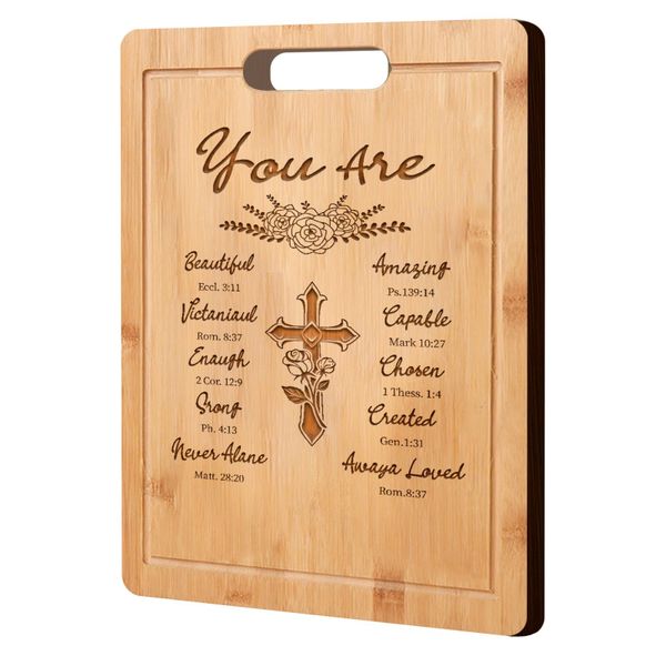 Bamboo Christian Cutting Board Laser Engraved Inspirational Bible Verse