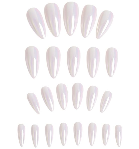 24 Piece - Auroras Magic Mirror Pointed Elegant Almond Nails - Multicolor