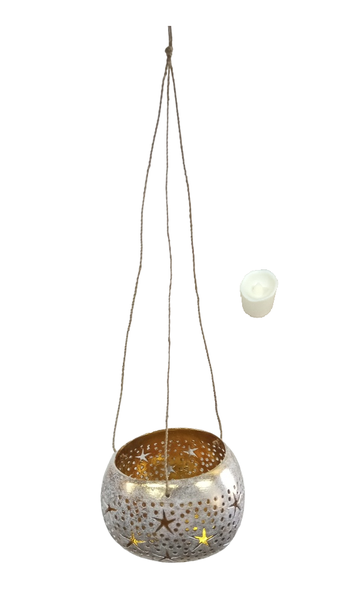 Candle Holder Cut Out Coconut Hanging - With LED Tea Light