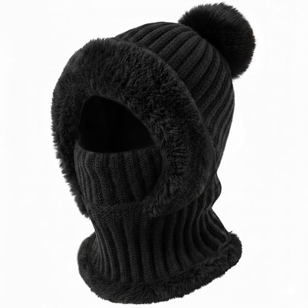 Women's 3-in-1 Winter Beanie Hat with Scarf &amp; Mask, Knit Fleece Lined
