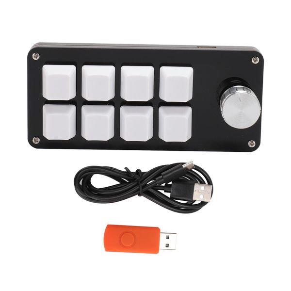 Mini 8 Key Macro Keypad Blue Switch, Knob, One Handed Design