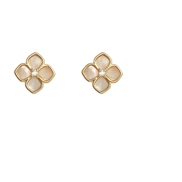 A-1028 Gold Four-Leaf Clover Shell Petal Earrings