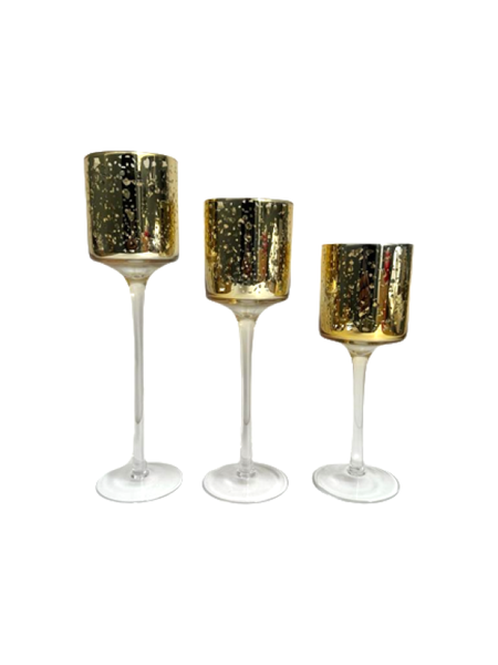 Elegant Glass Votive Candle Holder on Stem - Set of 3