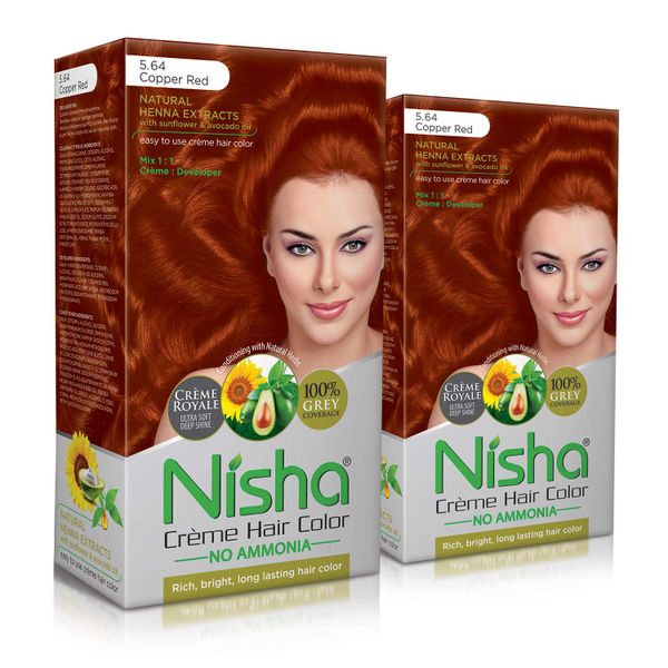 Nisha Creme Hair Colour Pack Brush and Conditioner Copper Red 5.64 - 2 Pack