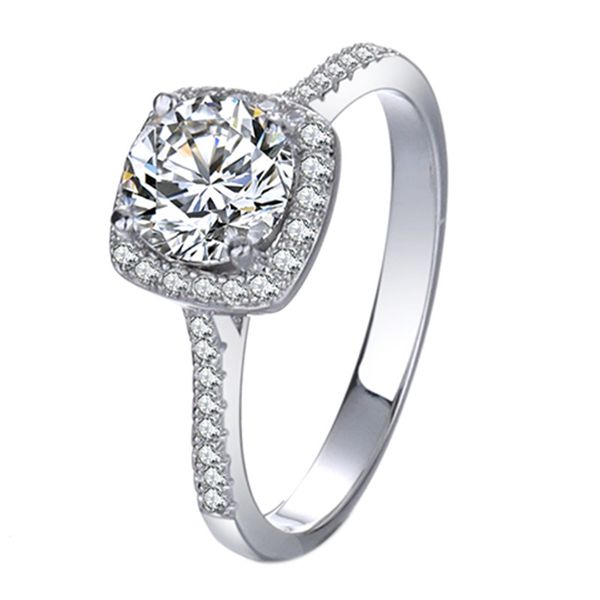 ZELTRYN S925 Sterling Silver Moissanite Square-set Ring - Open &amp; Adjustable