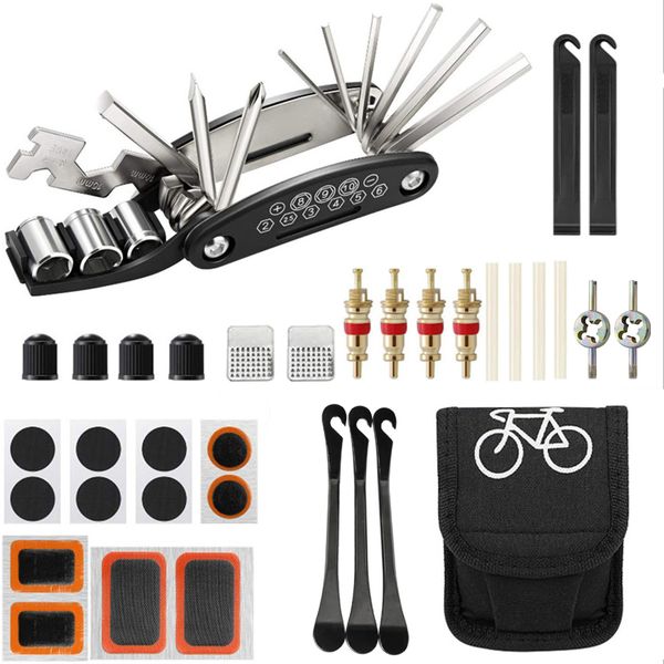 Multi-Function 42-In-1 Bicycle Repair Tools Set with Carry Bag &amp; Patch Kit
