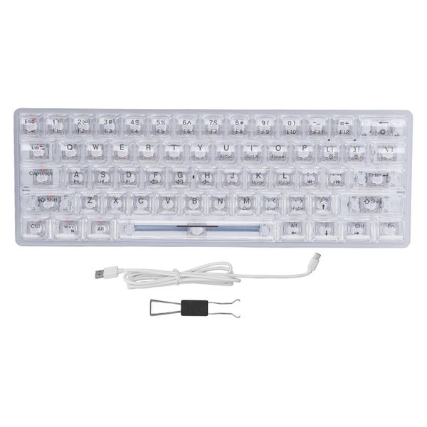 Transparent 61 Key Mechanical Keyboard Hot Swap, 19 RGB Lights