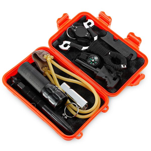 Optic 10 Piece SOS Outdoor Emergency Survival Kit-Orange