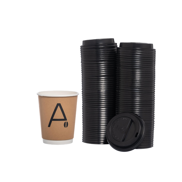 Aquaspresso Brown Paper Coffee Cups 250ml + Lids 250ml -100 Pack