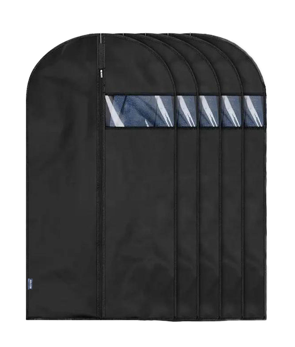 Black Hanging Garment Bag/Suit Bag with Clear Window - 5 Pack