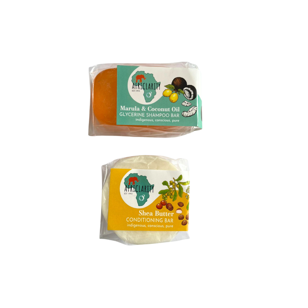 Africlarity Marula &amp; Coconut Oil Shampoo Bar &amp; Shea Butter Conditioning Bar