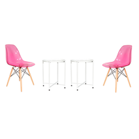 Transparent Color Dining Wooden Leg Chairs and 1 Tier Metal Table Set