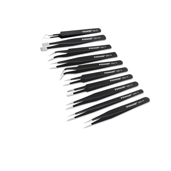 10 Pieces Anti-static ESD Tweezers Set Traight Nipper Curved Straight Tweezers