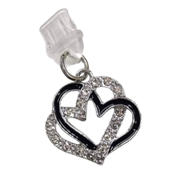 Artificial Diamond Crystal Heart-Shaped Dust Plug For Type-C - Black/Silver