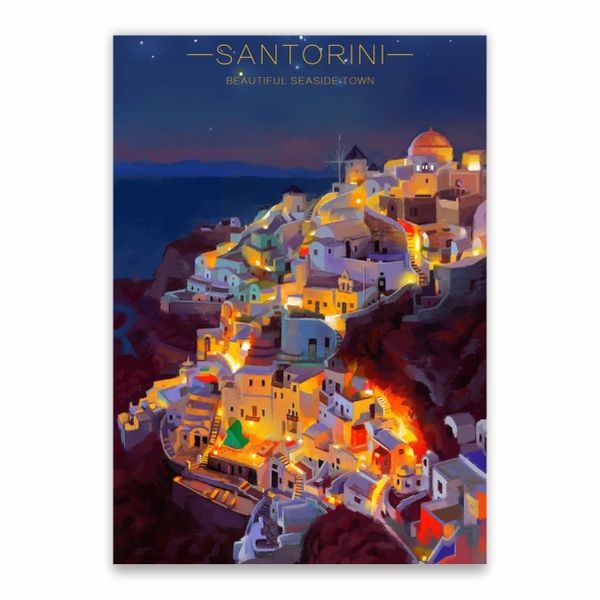 Santorini Sea Side Town Poster - A1