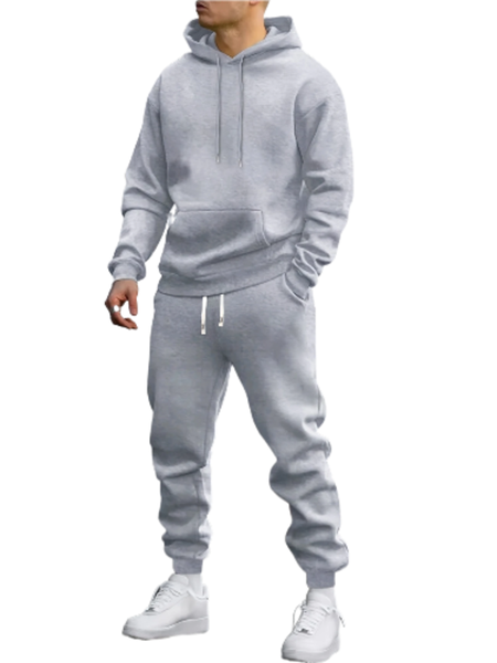 Tread Treasure-Men's Casual Light Grey Knit Hoodie and Sweatpants Set