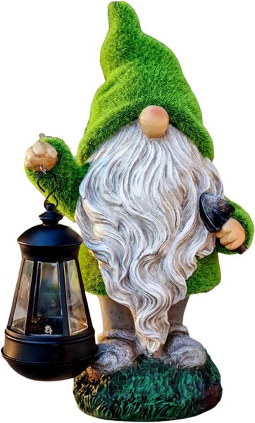 Garden Outdoor Statue, Gnome Decorations with Solar Lights 28cm