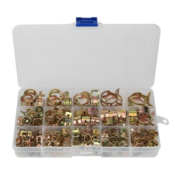 115 Pieces 6-22mm Galvanized Spring Hose Clamps for Fuel Water Air Lines