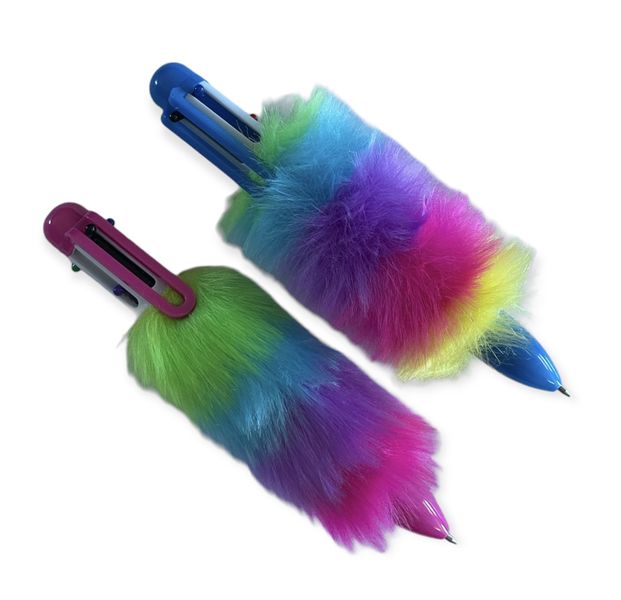 Set of 2 Multicolour Rainbow Fluffy Pens
