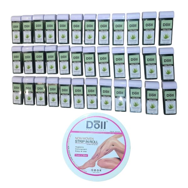 Doll Aloe Vera Depilatory Wax 36 x 100g With Epilation Strip Roll