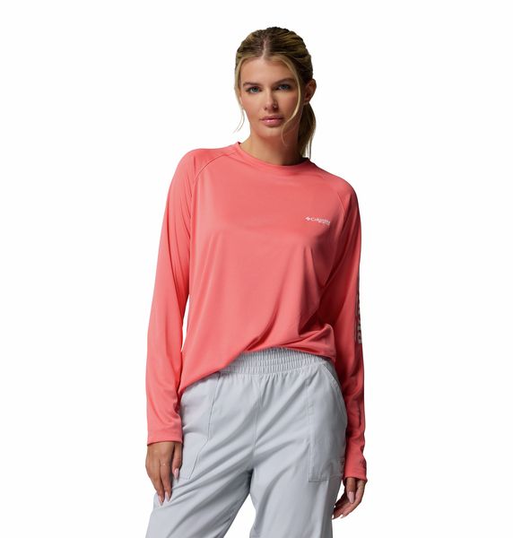 Columbia Women's Tidal Tee II Long Sleeve Shirt Melonade White Logo