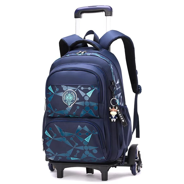 Large Capacity Backpack or Schoolbag Boys with Rolling Trolley 4 Wheels