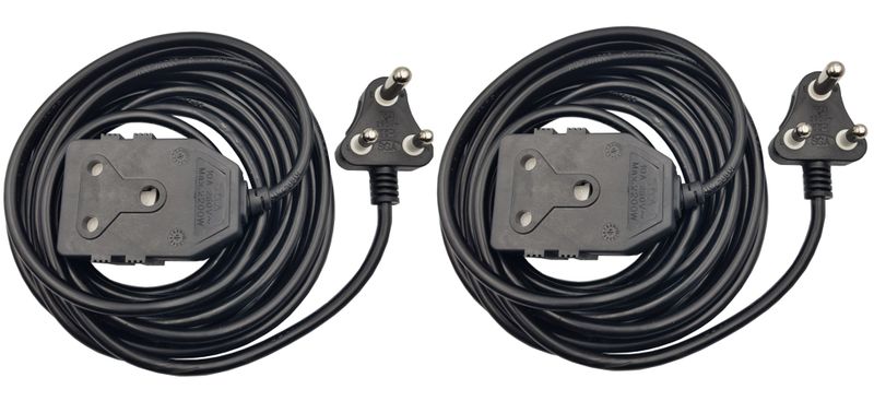 2 Pack 5m Black Extension Electrical Cord / Lead / Cable Double Coupler 10A