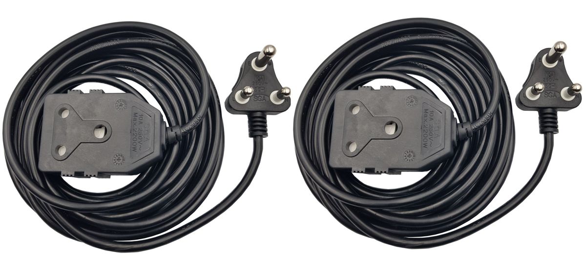 2 Pack 5m Black Extension Electrical Cord / Lead / Cable Double Coupler