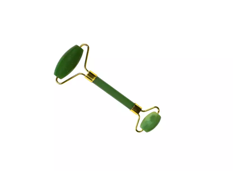 Quartz Facial Roller with Gold Metal - Dark green