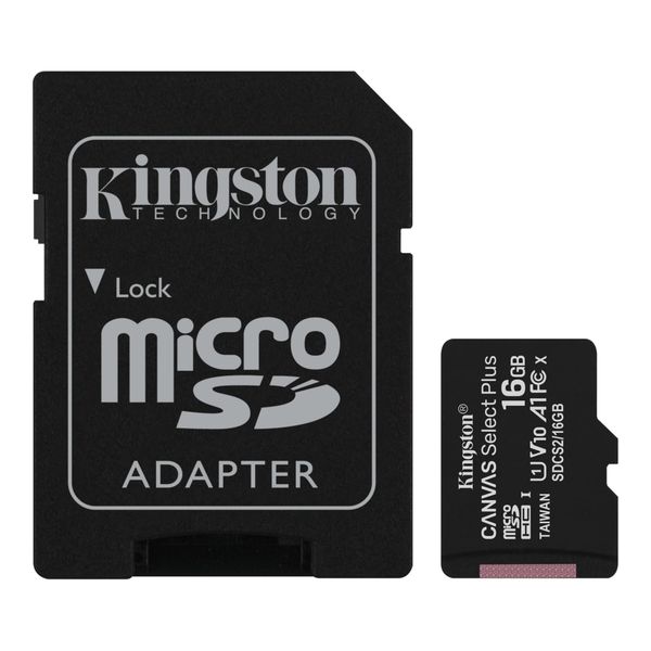 Kingston 16GB microSDHC Canvas Select+ 100R CL10 UHS-I Card with SD Adapter