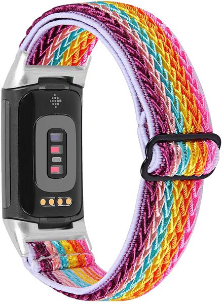 Nylon Strap Compatible with Fitbit charge 5 &amp; 6-Rainbow