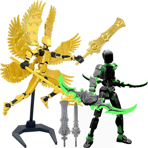 3D Printed Action Figure Toy, 13cm Illidan and Angel Action Figure Gold